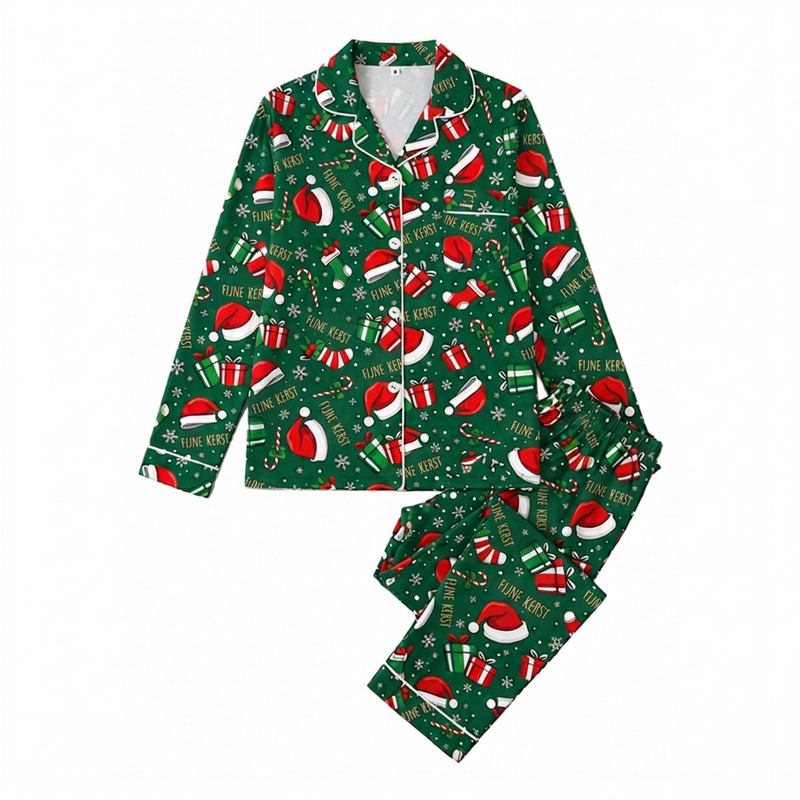 💋Geniet van een 30-daags probleemloos retourbeleid!✅️Dames kerstpyjamasset met lange mouwen en een boothals