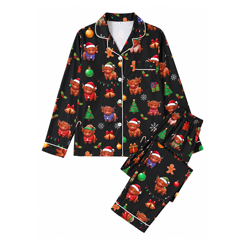 💋Geniet van een 30-daags probleemloos retourbeleid!✅️Dames kerstpyjamasset met lange mouwen en een boothals