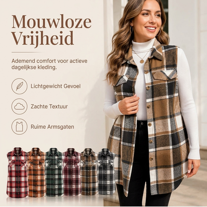 💥50 % korting! Alleen vandaag!💥 Damesvest met ruitpatroon, knoopsluiting en zakken