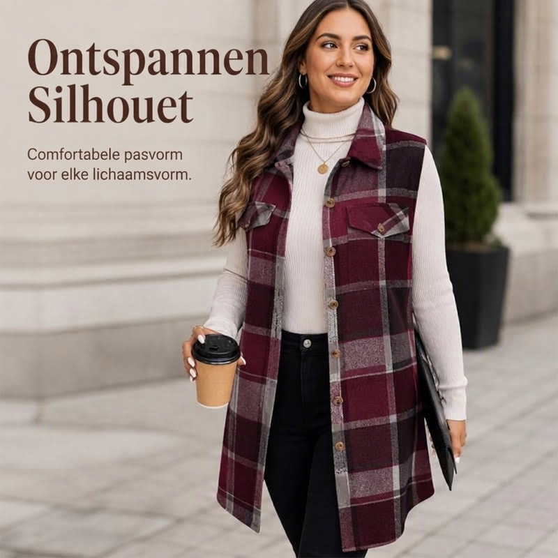 💥50 % korting! Alleen vandaag!💥 Damesvest met ruitpatroon, knoopsluiting en zakken