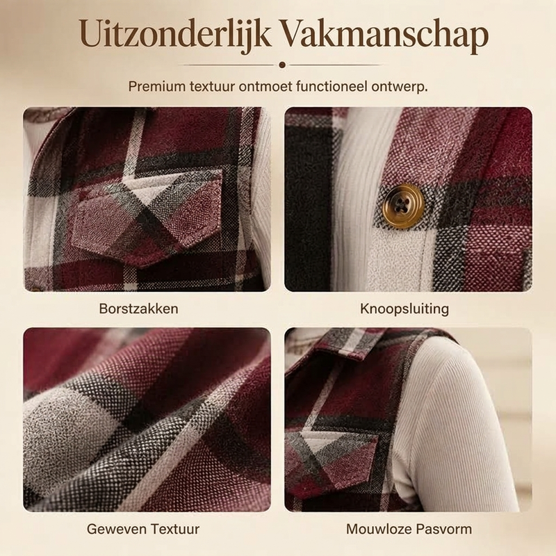💥50 % korting! Alleen vandaag!💥 Damesvest met ruitpatroon, knoopsluiting en zakken