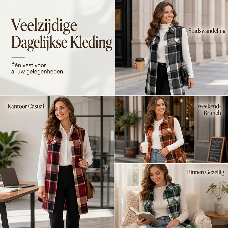 💥50 % korting! Alleen vandaag!💥 Damesvest met ruitpatroon, knoopsluiting en zakken