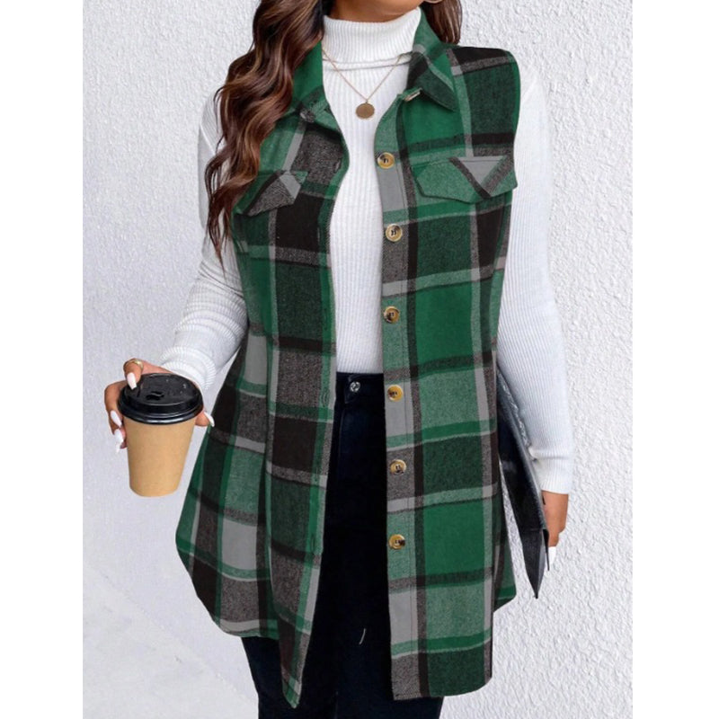 💥50 % korting! Alleen vandaag!💥 Damesvest met ruitpatroon, knoopsluiting en zakken