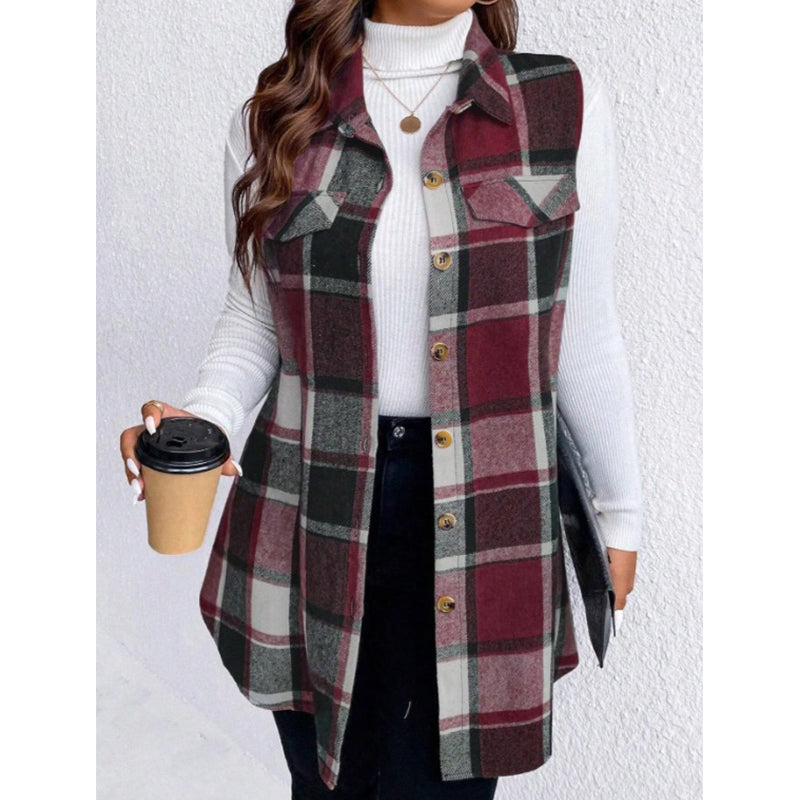 💥50 % korting! Alleen vandaag!💥 Damesvest met ruitpatroon, knoopsluiting en zakken