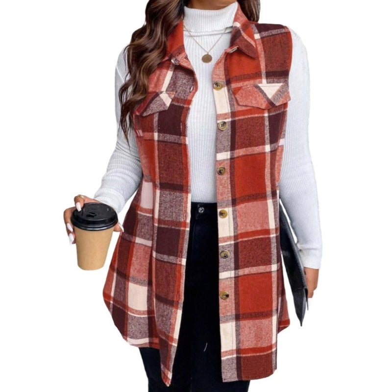 💥50 % korting! Alleen vandaag!💥 Damesvest met ruitpatroon, knoopsluiting en zakken