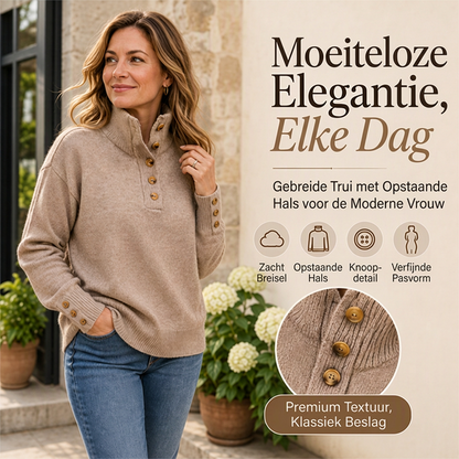 😍Koop meer, bespaar meer!🌸Gebreide trui met opstaande kraag en knoopdetails