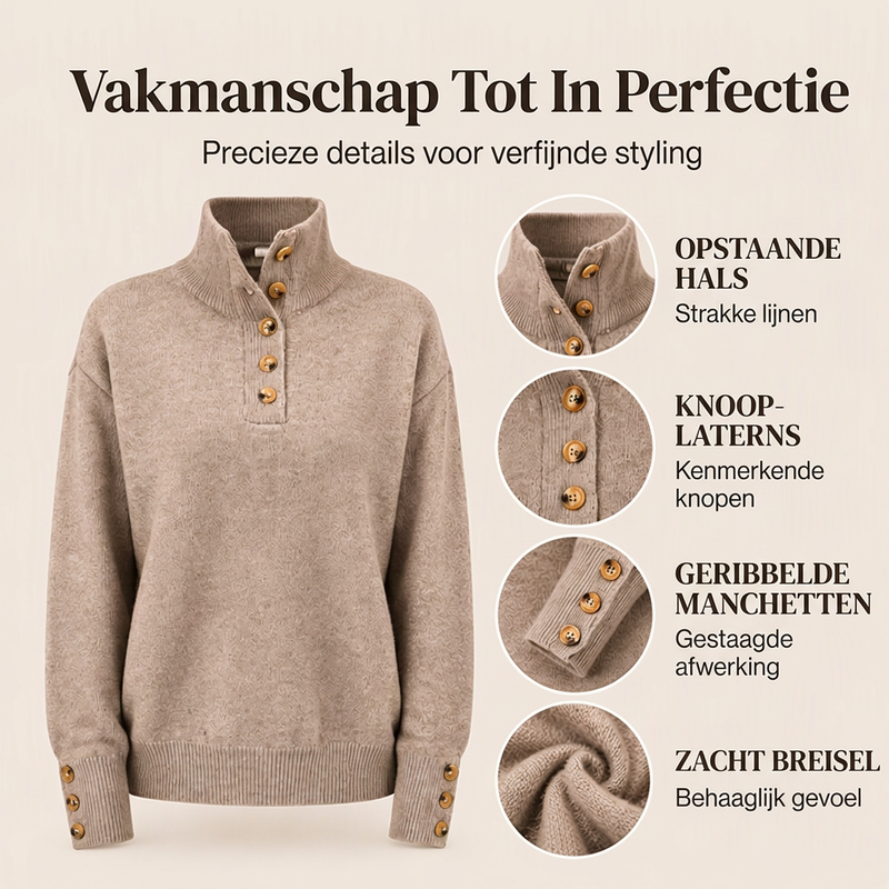 😍Koop meer, bespaar meer!🌸Gebreide trui met opstaande kraag en knoopdetails