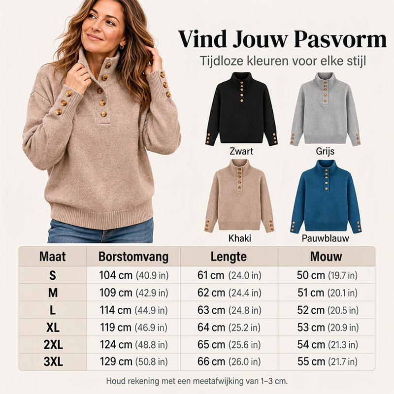 😍Koop meer, bespaar meer!🌸Gebreide trui met opstaande kraag en knoopdetails