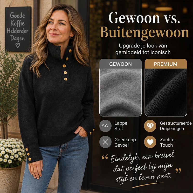 😍Koop meer, bespaar meer!🌸Gebreide trui met opstaande kraag en knoopdetails