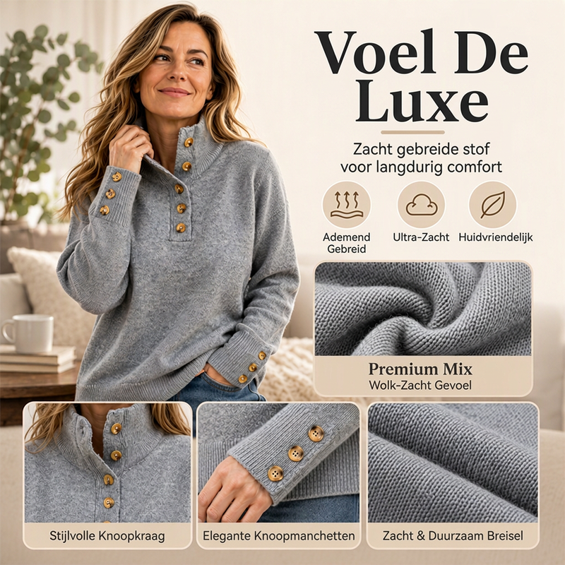 😍Koop meer, bespaar meer!🌸Gebreide trui met opstaande kraag en knoopdetails
