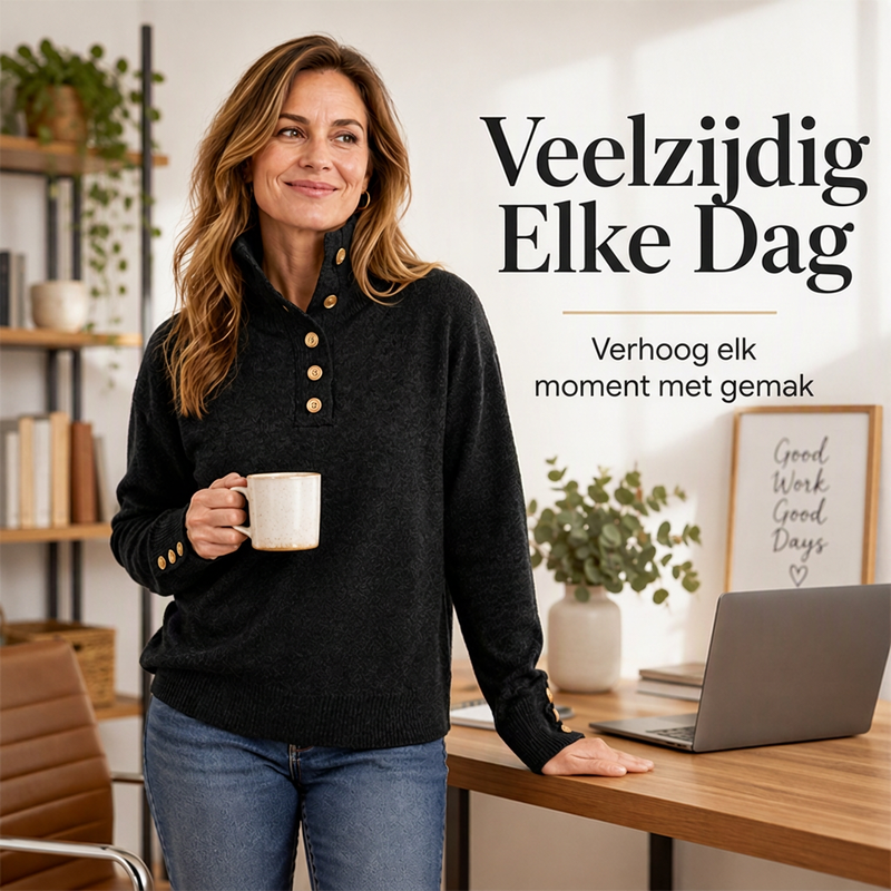 😍Koop meer, bespaar meer!🌸Gebreide trui met opstaande kraag en knoopdetails