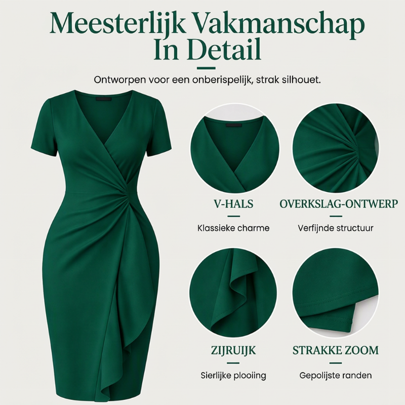 🤩 Haal het vandaag nog voordat het uitverkocht is!👇🎁Elegante damesjurk met V-hals, ruches en wikkelontwerp
