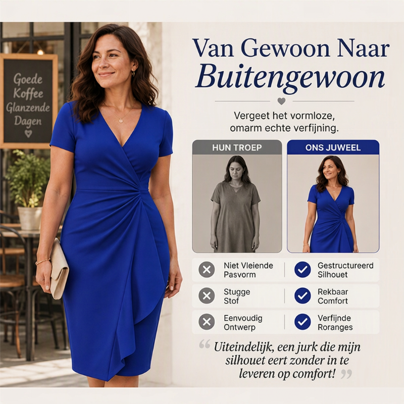 🤩 Haal het vandaag nog voordat het uitverkocht is!👇🎁Elegante damesjurk met V-hals, ruches en wikkelontwerp