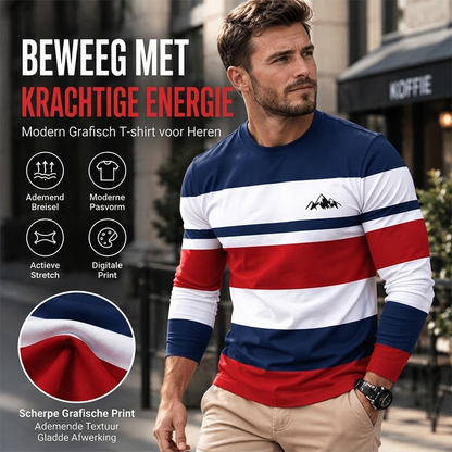 😍Onverslaanbare prijzen🥼Gestreept shirt met ronde hals en lange mouwen voor heren