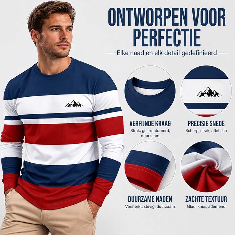😍Onverslaanbare prijzen🥼Gestreept shirt met ronde hals en lange mouwen voor heren