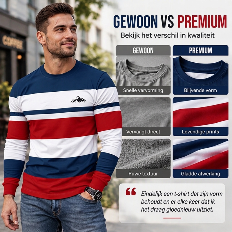 😍Onverslaanbare prijzen🥼Gestreept shirt met ronde hals en lange mouwen voor heren