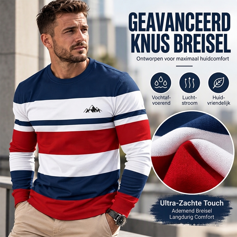 😍Onverslaanbare prijzen🥼Gestreept shirt met ronde hals en lange mouwen voor heren