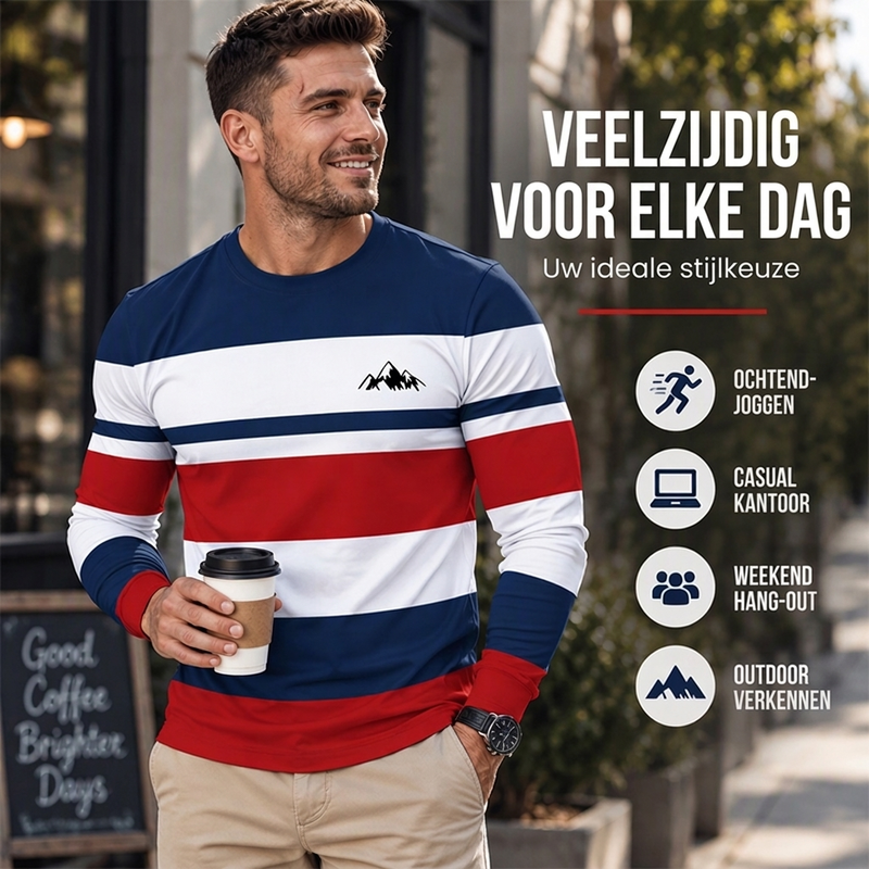 😍Onverslaanbare prijzen🥼Gestreept shirt met ronde hals en lange mouwen voor heren