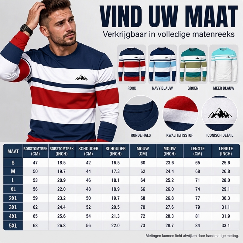 😍Onverslaanbare prijzen🥼Gestreept shirt met ronde hals en lange mouwen voor heren