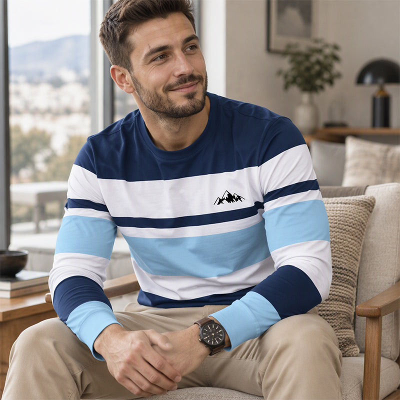 😍Onverslaanbare prijzen🥼Gestreept shirt met ronde hals en lange mouwen voor heren