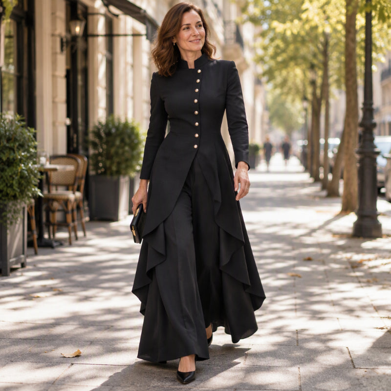 🚀Bespaar nu tijd & geld!😍Set bestaande uit een elegante lange damesjas en een broek met wijde pijpen