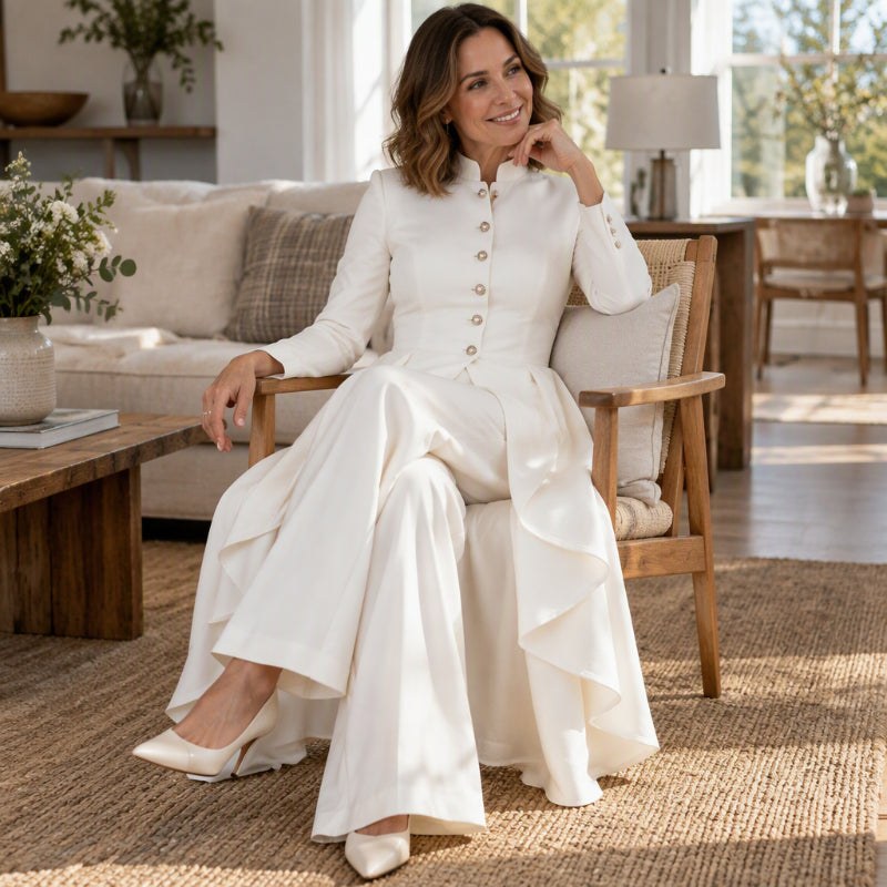 🚀Bespaar nu tijd & geld!😍Set bestaande uit een elegante lange damesjas en een broek met wijde pijpen