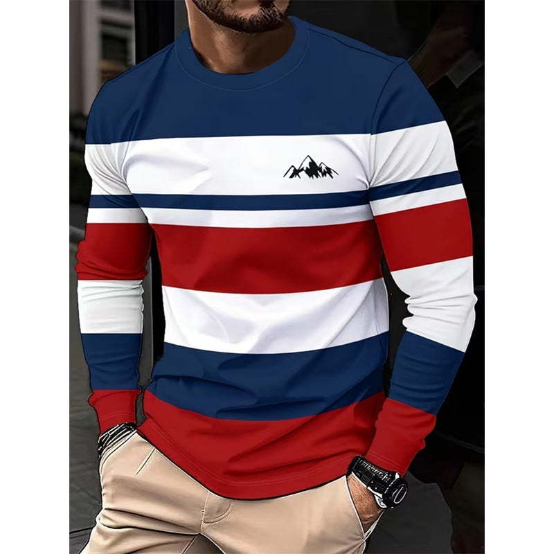 😍Onverslaanbare prijzen🥼Gestreept shirt met ronde hals en lange mouwen voor heren