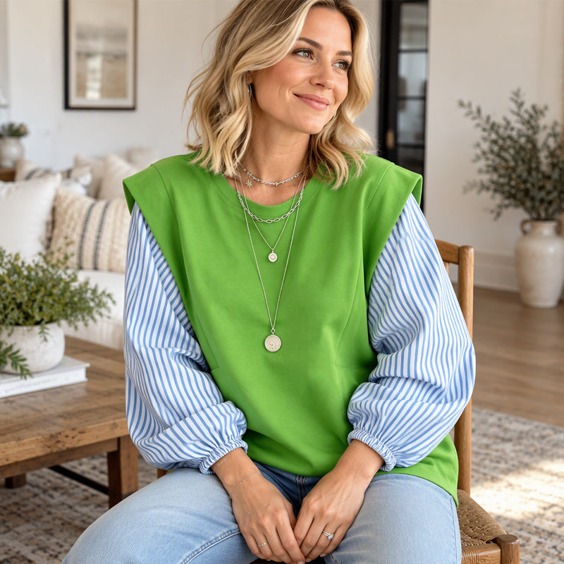 👍Wij bieden een 30-daagse onvoorwaardelijke geld-terug-garantie 🔒 voor het geval u van gedachten verandert!🎁Vrouwen Casual Patchwork Lange Mouwen Top