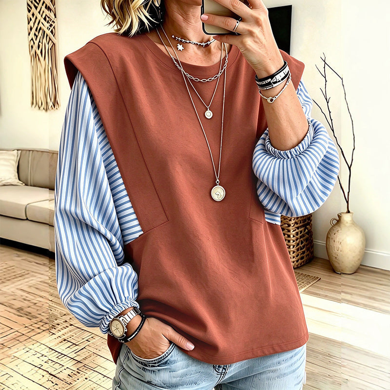 👍Wij bieden een 30-daagse onvoorwaardelijke geld-terug-garantie 🔒 voor het geval u van gedachten verandert!🎁Vrouwen Casual Patchwork Lange Mouwen Top