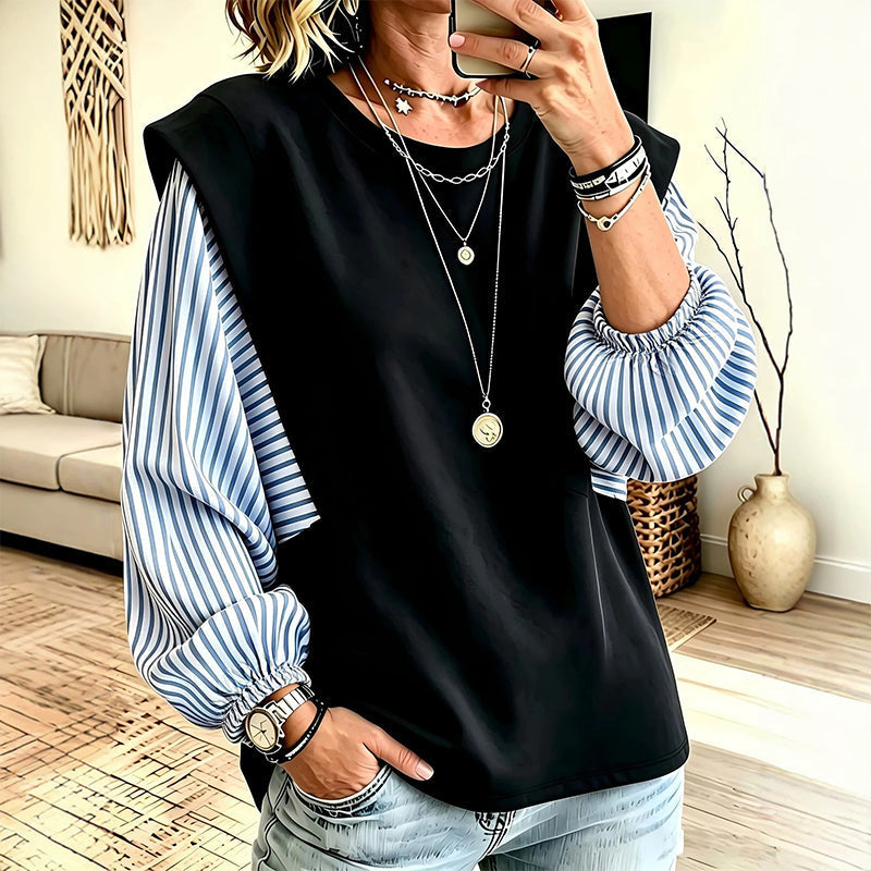 👍Wij bieden een 30-daagse onvoorwaardelijke geld-terug-garantie 🔒 voor het geval u van gedachten verandert!🎁Vrouwen Casual Patchwork Lange Mouwen Top