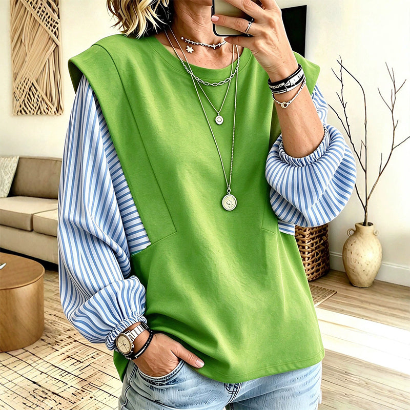 👍Wij bieden een 30-daagse onvoorwaardelijke geld-terug-garantie 🔒 voor het geval u van gedachten verandert!🎁Vrouwen Casual Patchwork Lange Mouwen Top