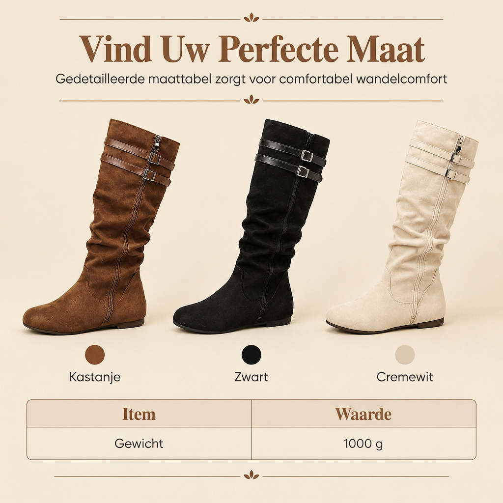 🔥Populair product ！✨Dames Retro Suède Slouchy Kniehoge Laarzen Comfortabele Platte Dubbele Gesp Hoge Laarzen