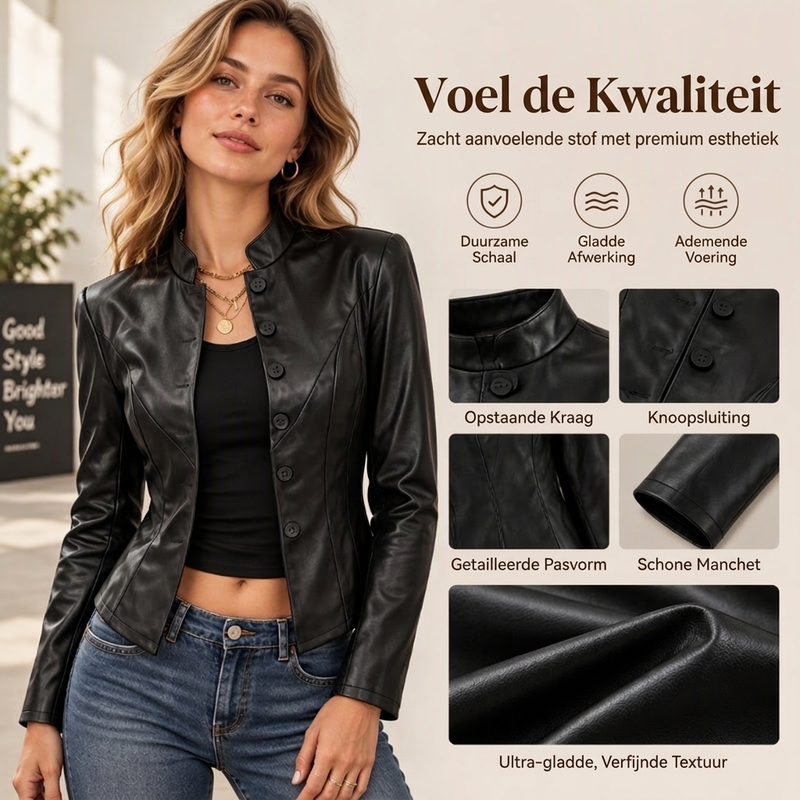 💋Geniet van een 30-daags probleemloos retourbeleid!✅️Dames slim-fit namaakleren jack