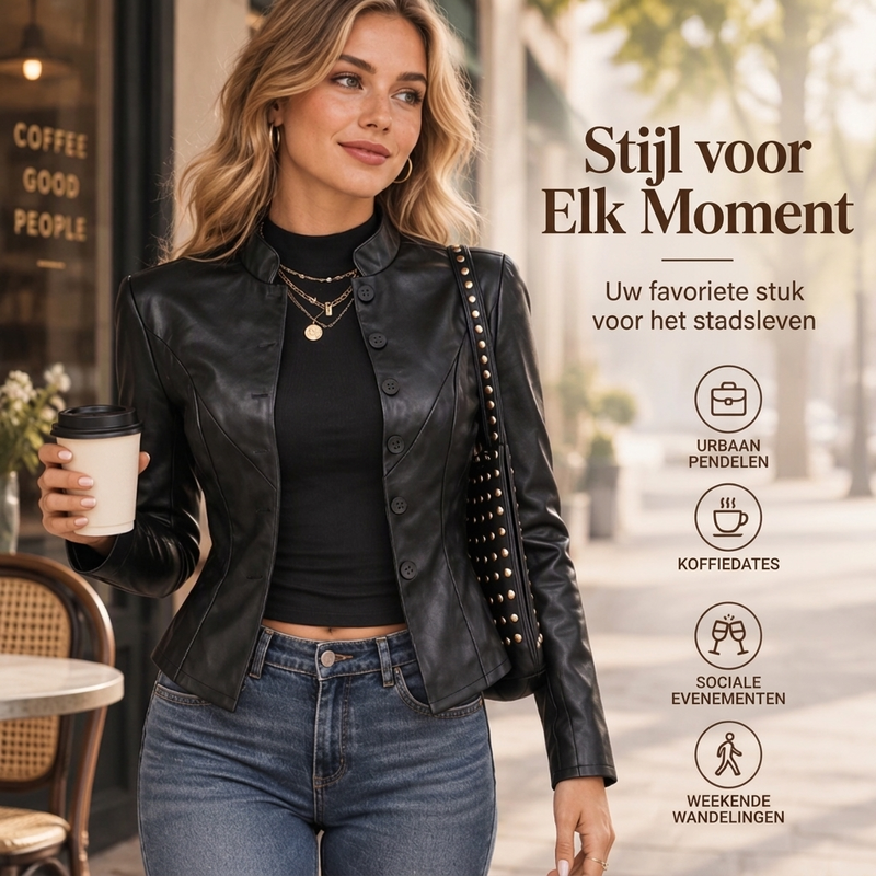 💋Geniet van een 30-daags probleemloos retourbeleid!✅️Dames slim-fit namaakleren jack