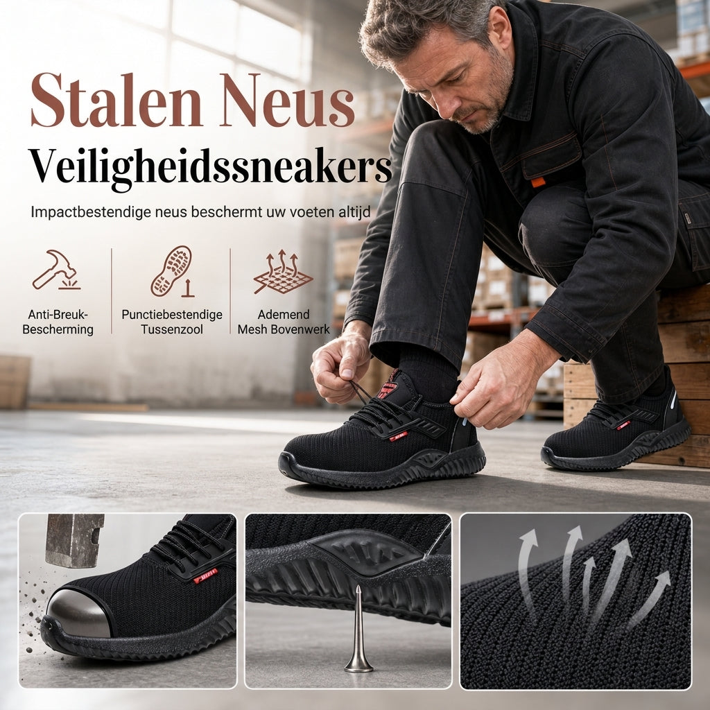 💖Hallo~ Mis het niet als je het leuk vindt🎁👍Veiligheidsschoenen met stalen neus voor heren. Ademende werkschoenen. Lichtgewicht. Prikresterende en beschermende schoenen