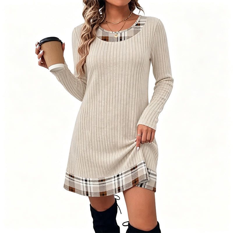 😍Koop meer, bespaar meer!🌸Casual geruite patchwork-gebreide jurk voor dames