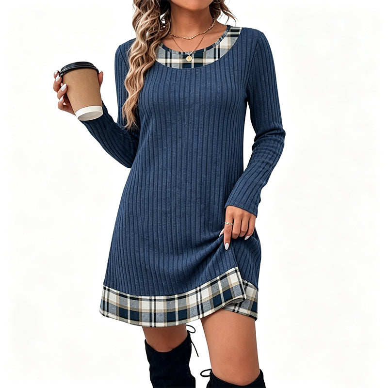 😍Koop meer, bespaar meer!🌸Casual geruite patchwork-gebreide jurk voor dames