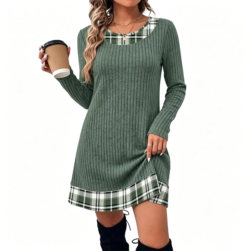 😍Koop meer, bespaar meer!🌸Casual geruite patchwork-gebreide jurk voor dames