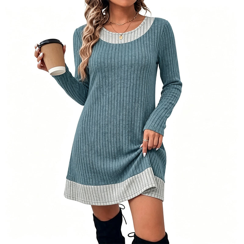 😍Koop meer, bespaar meer!🌸Casual geruite patchwork-gebreide jurk voor dames