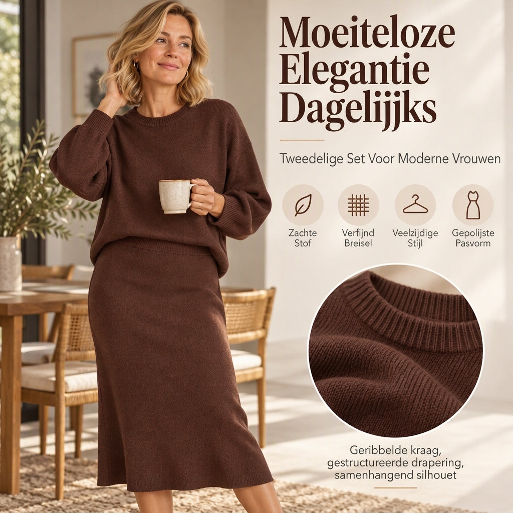 💖Hallo~ Mis het niet als je het leuk vindt🔥🔥Dames gebreid ensemble met ronde hals top en midirok