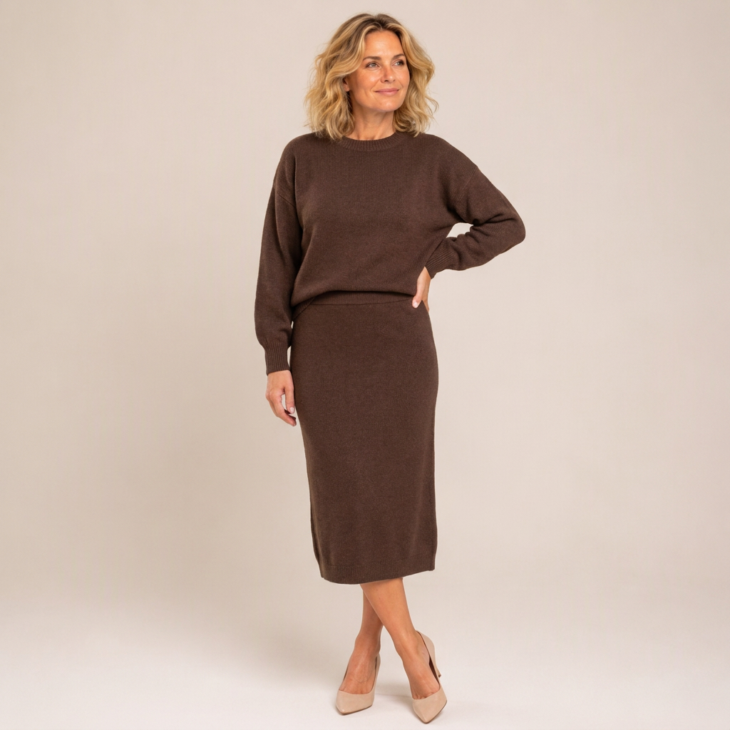 💖Hallo~ Mis het niet als je het leuk vindt🔥🔥Dames gebreid ensemble met ronde hals top en midirok