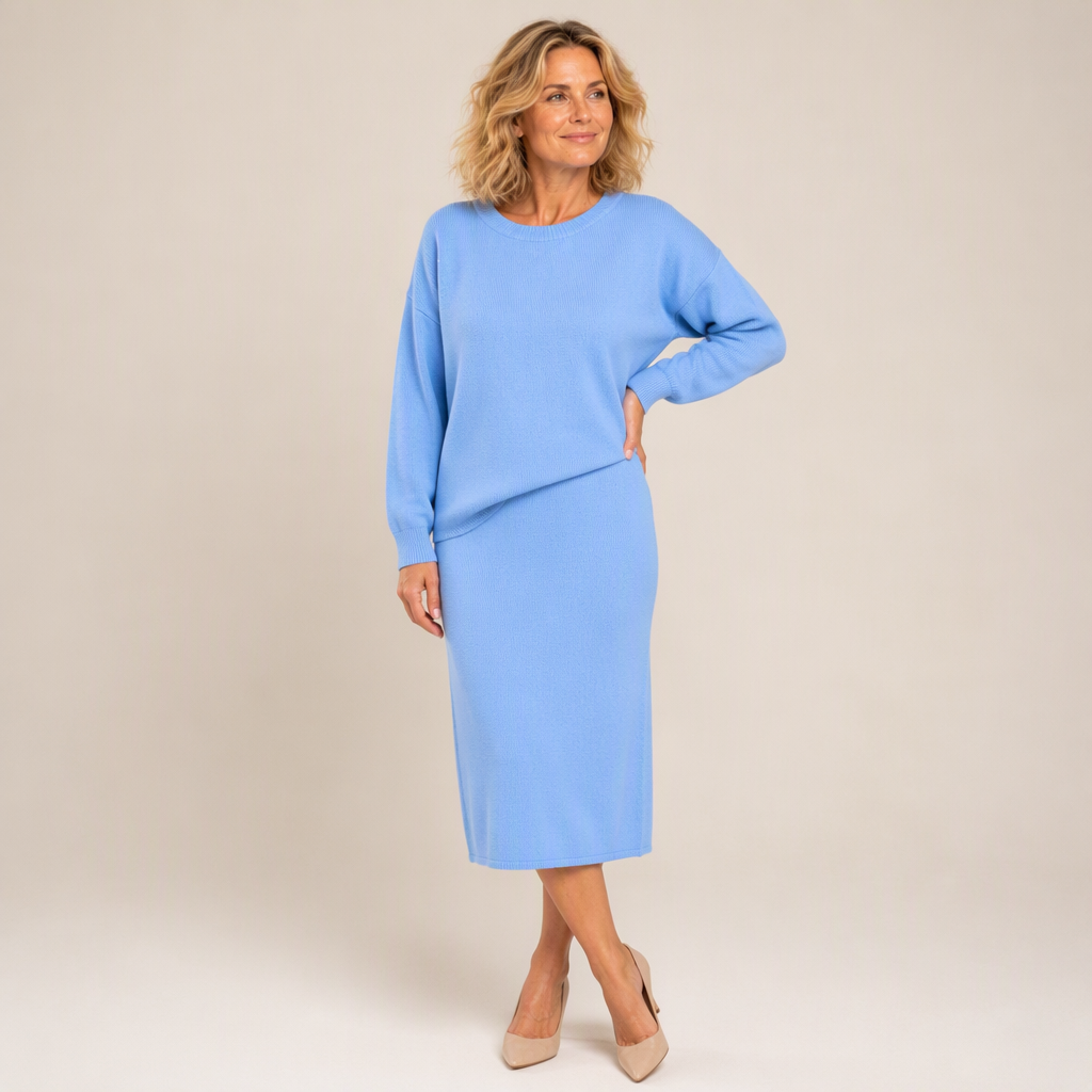 💖Hallo~ Mis het niet als je het leuk vindt🔥🔥Dames gebreid ensemble met ronde hals top en midirok