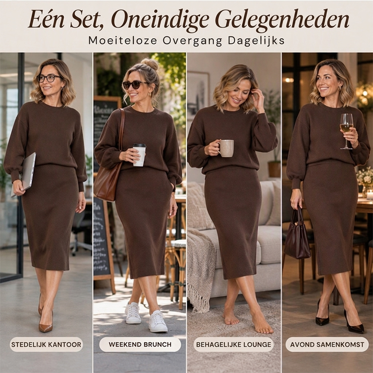 💖Hallo~ Mis het niet als je het leuk vindt🔥🔥Dames gebreid ensemble met ronde hals top en midirok