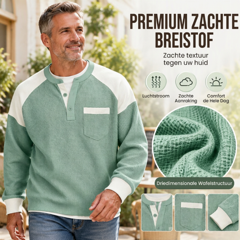 🔥Gratis verzending✈️Heren casual geblokte wafelgebreide henley-top