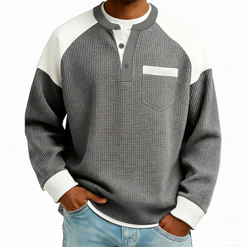🔥Gratis verzending✈️Heren casual geblokte wafelgebreide henley-top