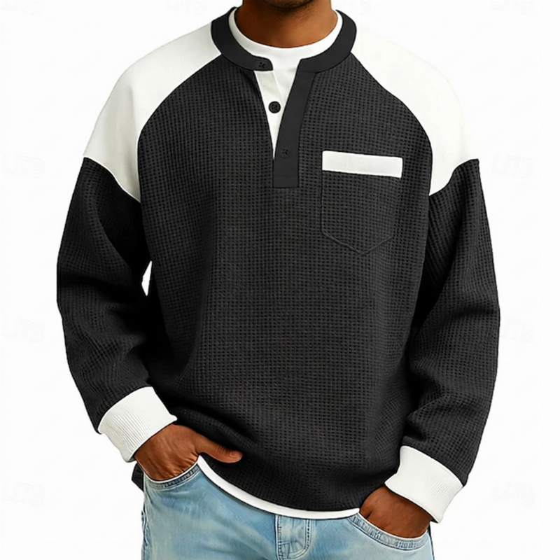 🔥Gratis verzending✈️Heren casual geblokte wafelgebreide henley-top