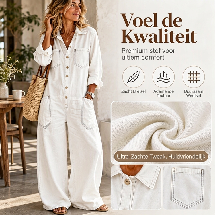 ✨Beperkte voorraad beschikbaar, mis het niet!🔥🔥Vintage Denimen Jumpsuit met Kraag voor Dames