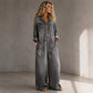 ✨Beperkte voorraad beschikbaar, mis het niet!🔥🔥Vintage Denimen Jumpsuit met Kraag voor Dames