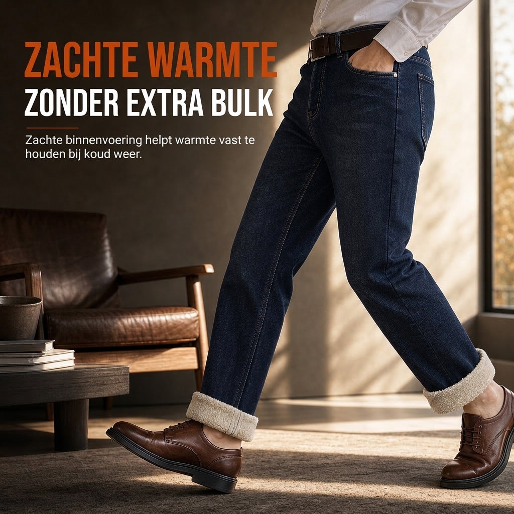 🔥Populair product ！✨Heren Winter Warm Gevoerde Jeans Los RechterPijlen Casual Denim Broek