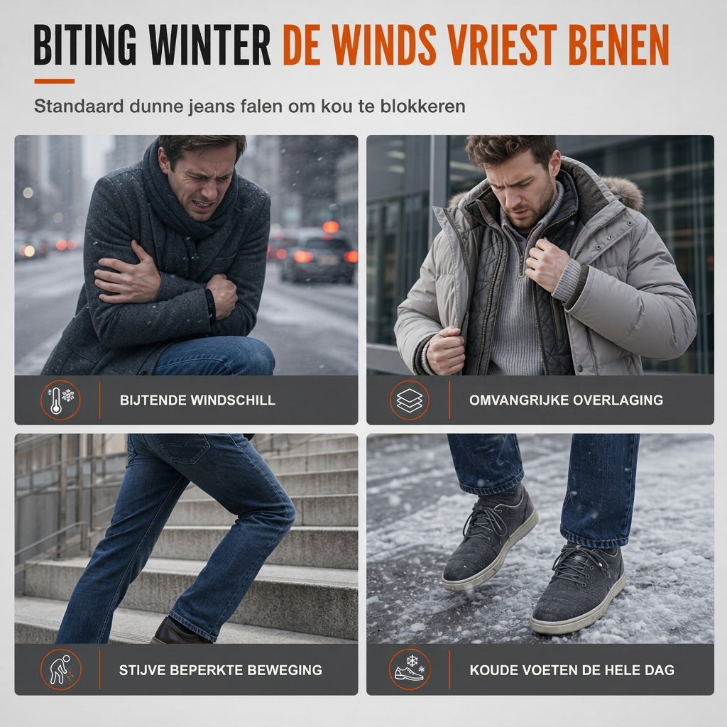 🔥Populair product ！✨Heren Winter Warm Gevoerde Jeans Los RechterPijlen Casual Denim Broek